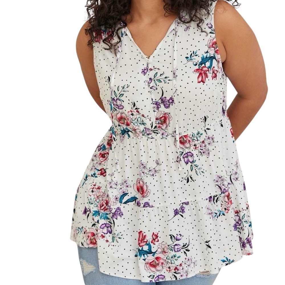 Torrid Floral Slub  Button-Front Tiered Sleeveless Top